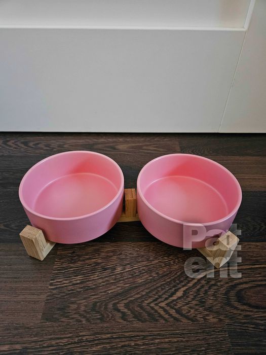 Miski ceramiczne dla psa kota zestaw 2 sztuki x 400 ml różowe