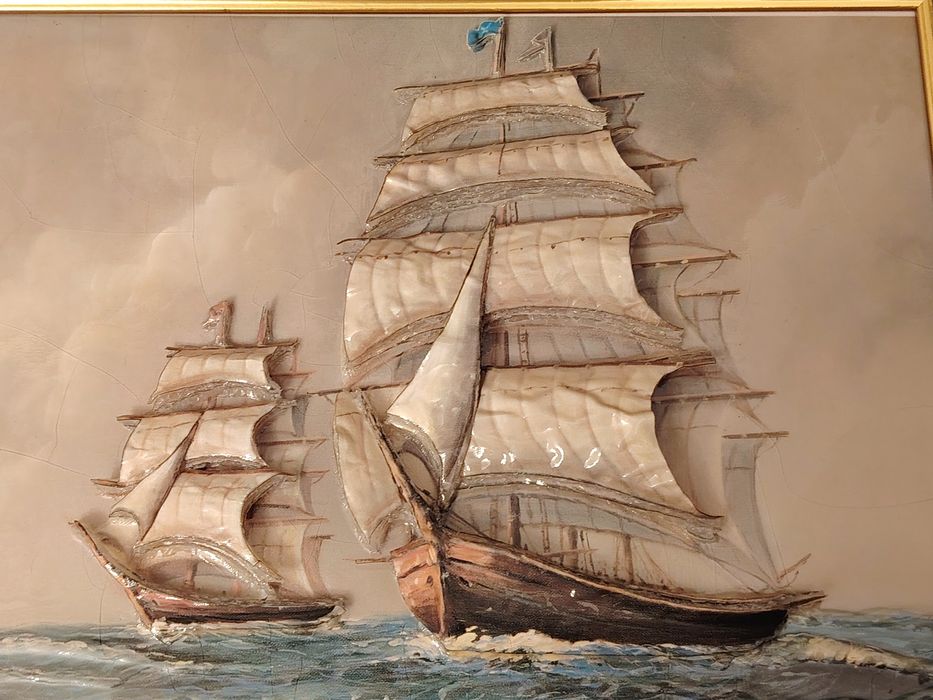 Quadro em Relevo de um Barco Modelo Caravela