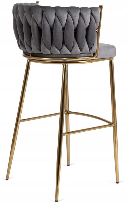 Хокер Барний стілець зі спинкою Плетені Золоті Ноги Велюровий Сірий