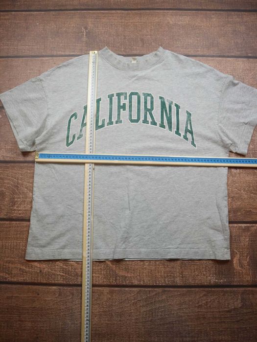 California USA green logo szara koszulka oversize z krótkim rękawem