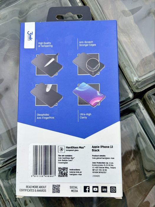 Szkło hartowane 3mk 9H hardness HardGlass Max dla iPhone 13 pełny ekran