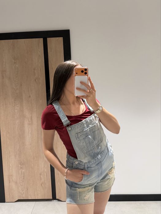 ogrodniczki krótkie spodenki jeansowe bawełna H&M Coachella 36
