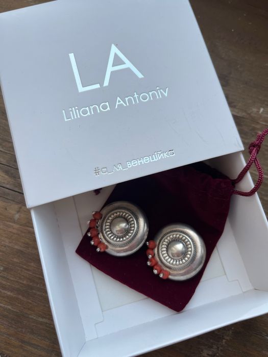 Дизайнерські срібні сережки корал в етно стилі вінтаж без повтору