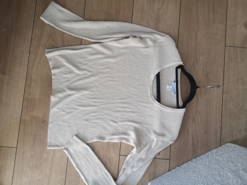 100% jedwab silk lekki sweter prążek beżowy