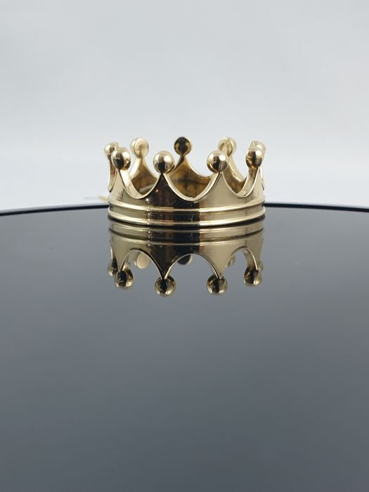 Oryginalny złoty nowy szeroki pierścionek korona złota obrączka 585