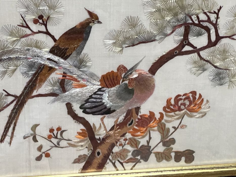 Par de quadros Bordado antigo em seda, Chinês oriental