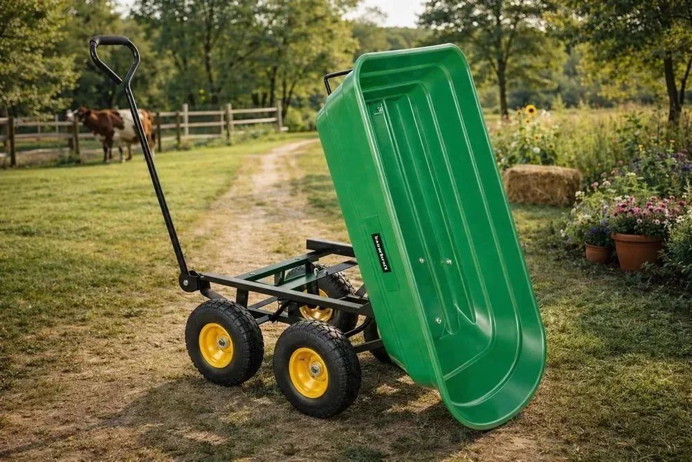 NOWY Wózek Transportowy 200kg / 75 litrów Ogrodowy Taczka Wywrotka Przyczepka Skrętna Z Uchwytem Metalowy Do Ogrodu Wożenia Piachu Dzieci Na Działkę