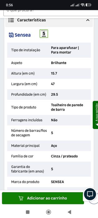 Toalheiro de parede aço WC (novo)