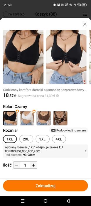 Biustonosze bezprzewodowe rozmiar plus