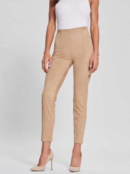 Guess legginsy beżowe z wysokim stanem i przeszyciami l gga
