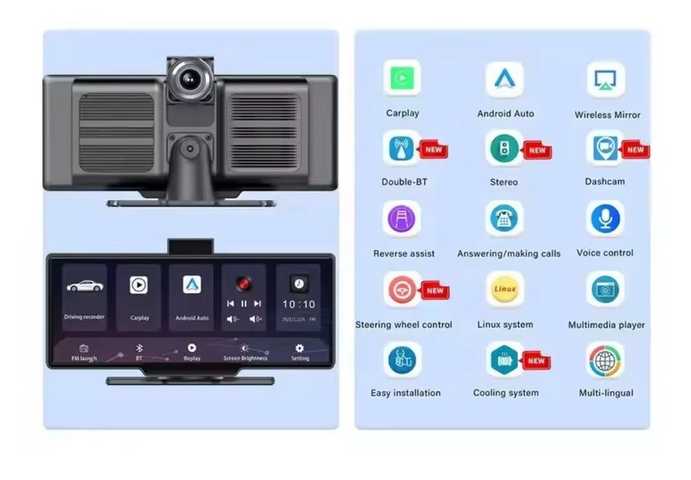Rádio Carplay Portátil Android Auto Cámara 4K Yuehoo 10,26" NOVO