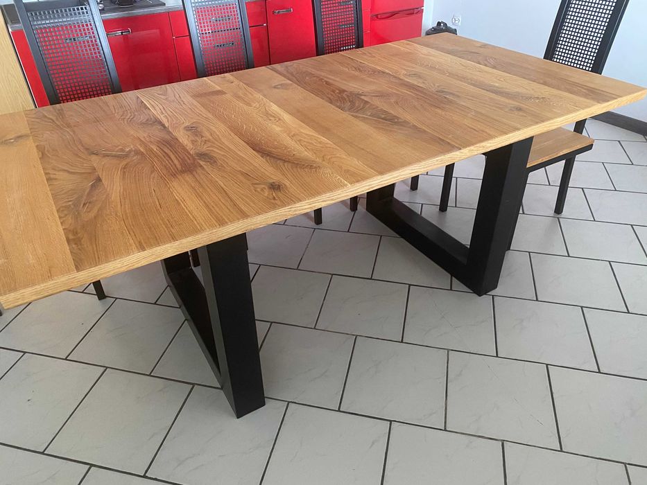 Meble loftowe stal i drewno dębowe duży stół i 8 krzeseł