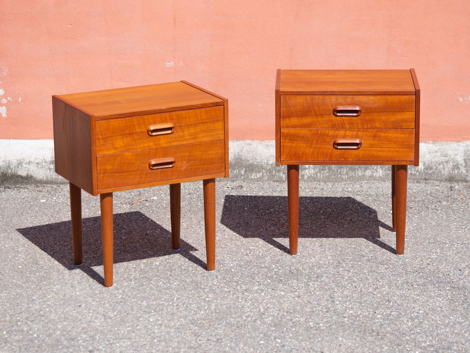 Para duńskich vintage szafek nocnych, Dania, teak, lata 60-te, mid century modern