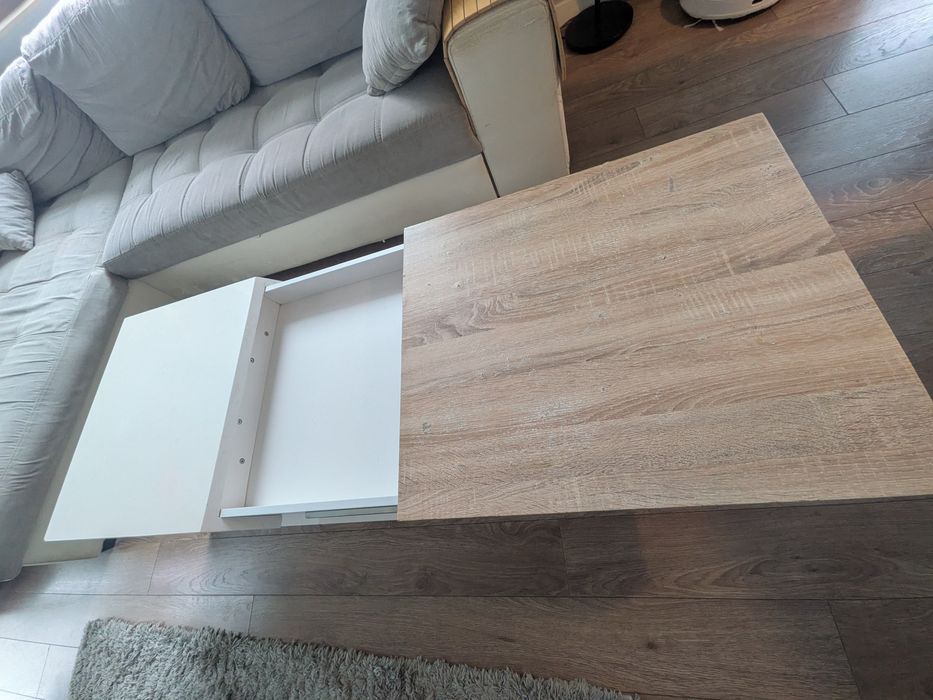 Ława do salonu  stolik kawowy szuflada rozkładana biały połys