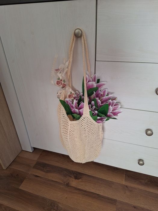 Piękna elegancka duża damska torebka handmade z kokardą na lato