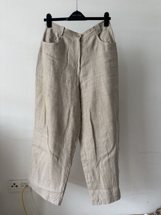 Lniane przewiewne spodnie klasyczne proste nogawki wysoki stan z lnu