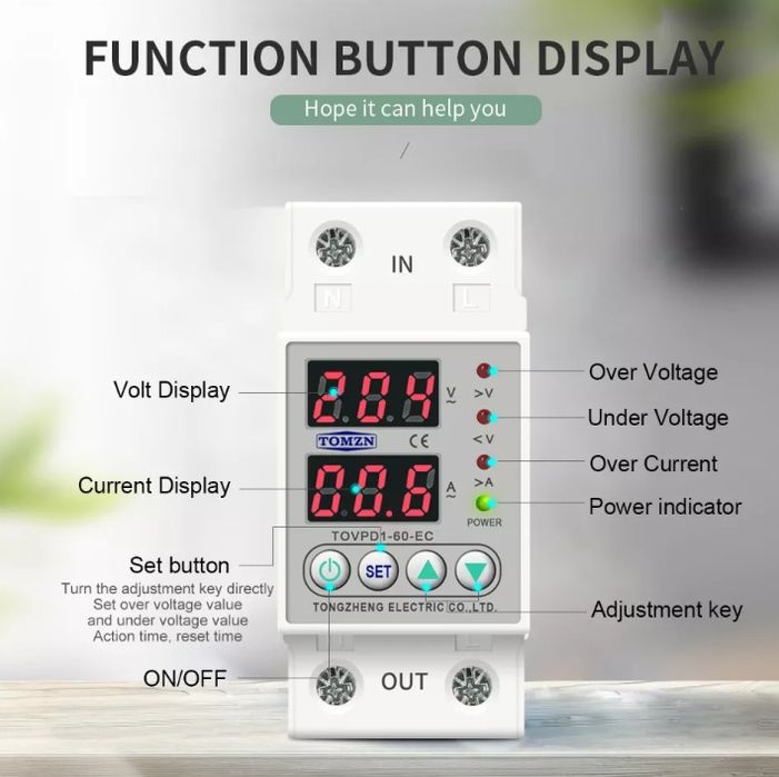 Реле напруги .TOMZN 40А, 220В, 2DIN.