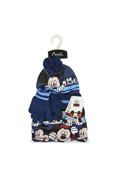 Conjunto 3 PCS Mickey Mouse - Gorro com lenço Azul e Luvas Unissexo