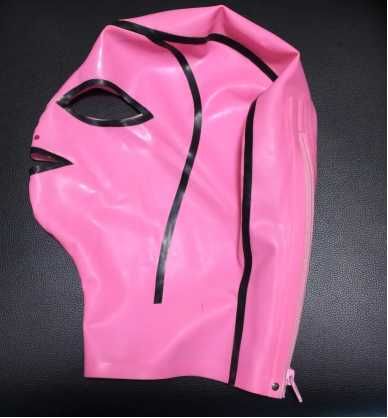 841/ Bal Sylwester Haloween Maska M różowa latex lateks 0,4 mm zamek