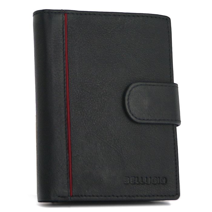 portfel męski skórzany rfid - czarno-czerwony