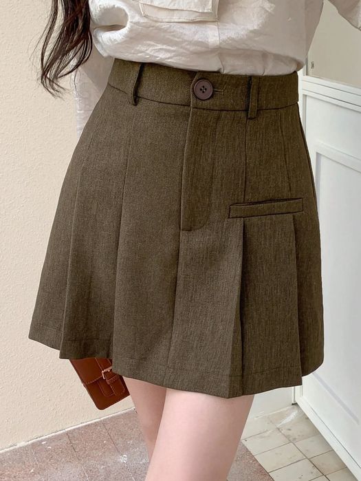 Spódnica plisowana brązowa mini wysoki stan casual DAZY S 36