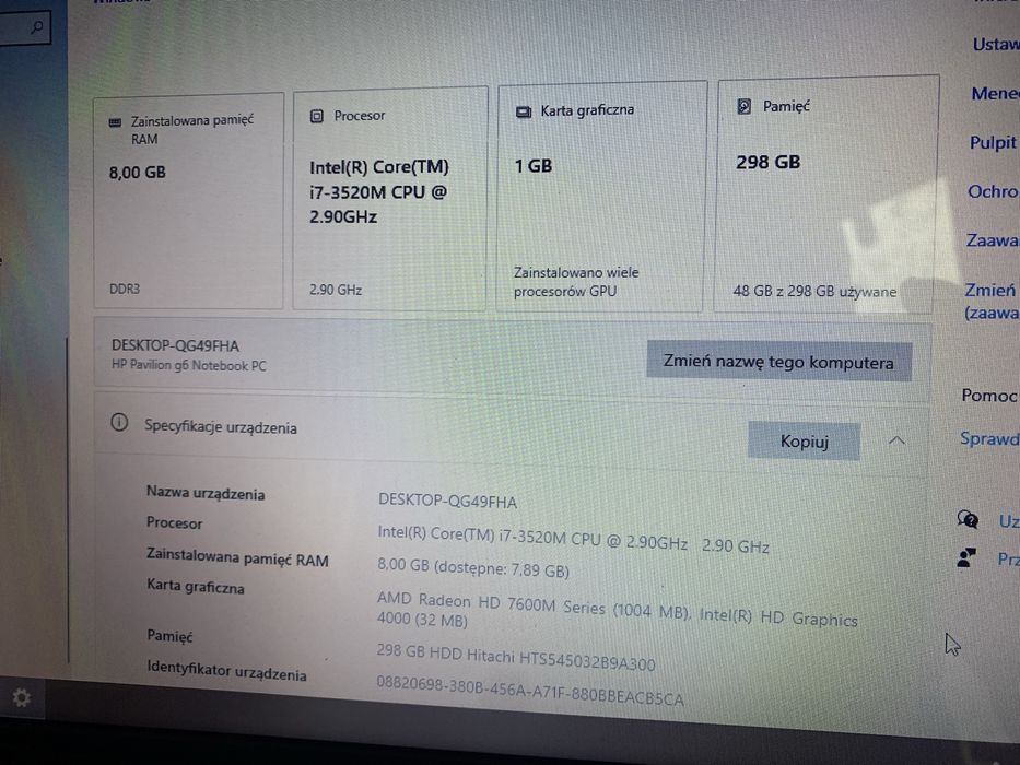 HP Pavilion g6 i7 3520 radeon 7670 8 GB ram dysk 320 hdd idealny stan