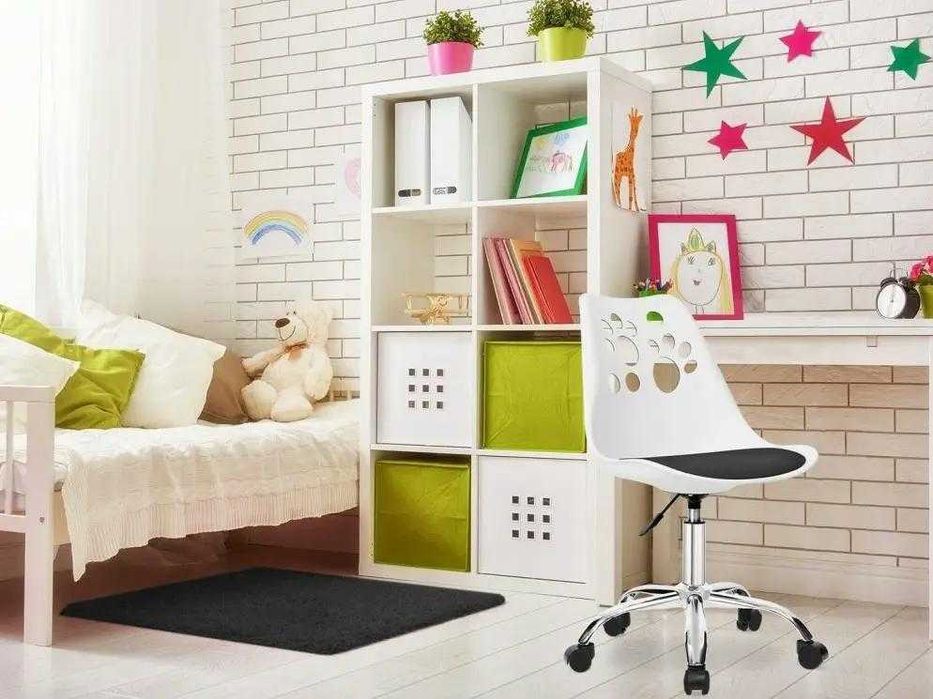 Кресло детское белое+черное на колесиках компьютерное офисное Cat