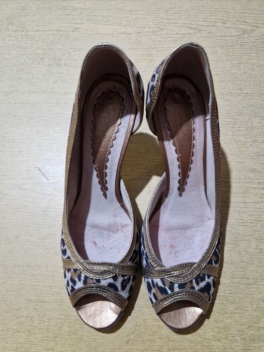 Buty czółenka szpilki złoto-brązowo-beżowe