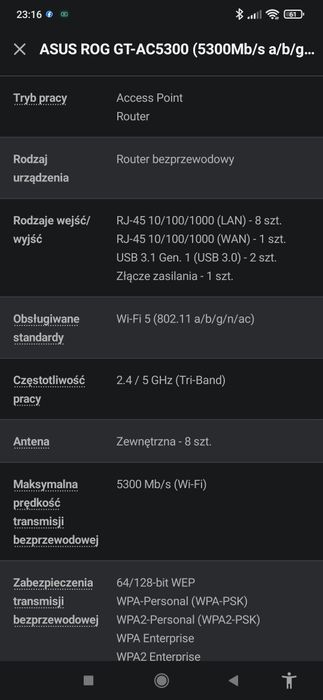 Sprzedam router ASUS ROG GT-AC5300 (5300Mb/s a/b/g/n/ac, 2xUSB)