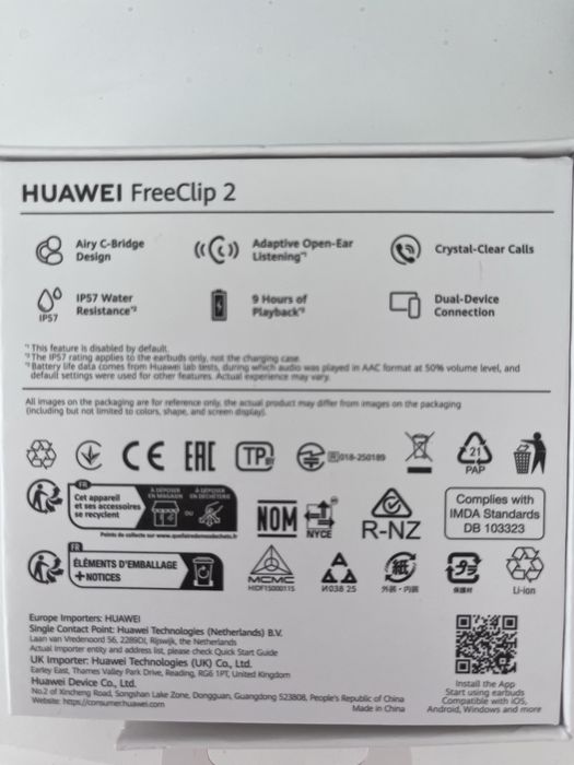 Auriculares Huawei free clip 2 novos so experimentados