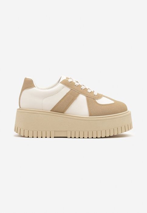 Ciemnobeżowe Sneakersy na Żłobionej Platformie R 37
