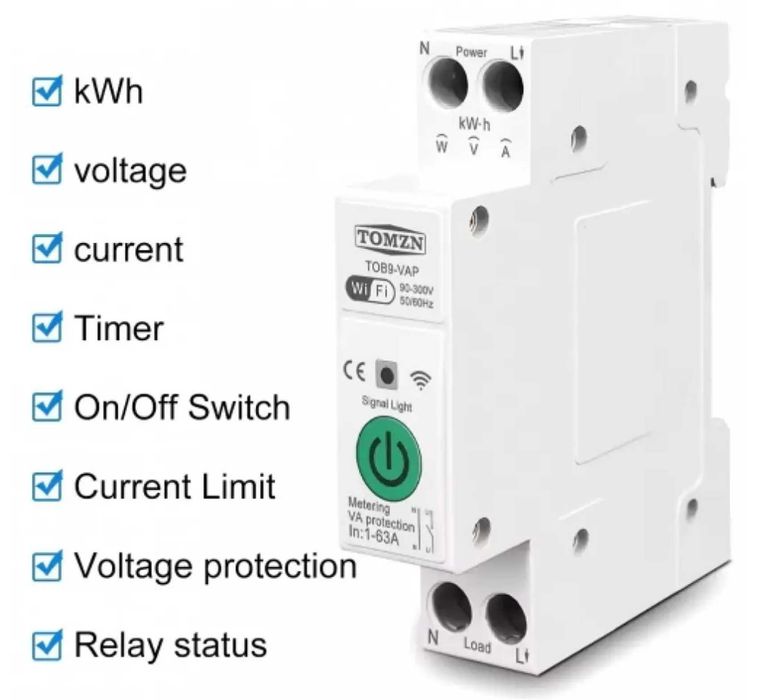 Розумний Wi-Fi автоматичний вимикач TOMZN TOB9-VAP 1P 63А DIN