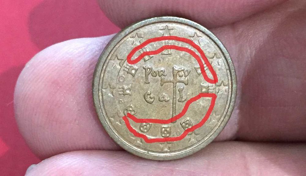 moeda 2 cêntimos com defeitos - data e legenda incompletas - falta castelo e escudo, #m263