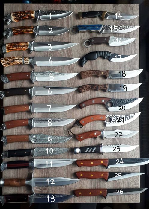 Ножи разные столовые, перочинные, для обвалки мяса, раскладные.