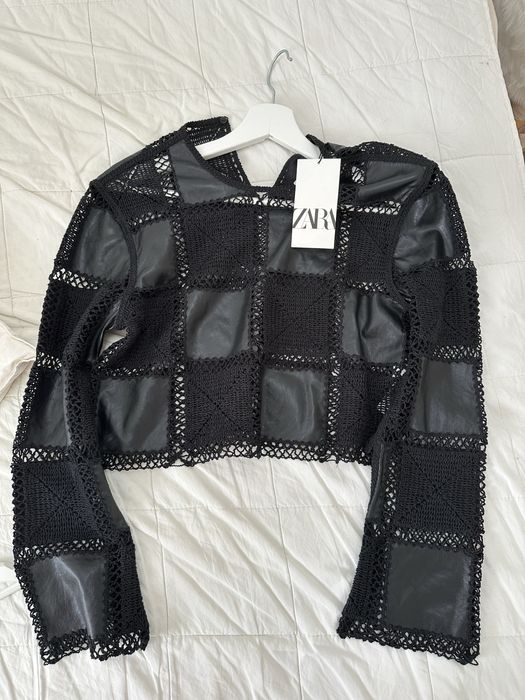 Zara bluzka z ecco skóry z ażurowymi wstawkami 36