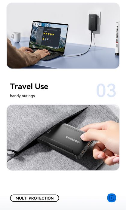 Ультратонкий зарядний пристрій Essager 65Вт GaN мініатюрна зарядка 65W