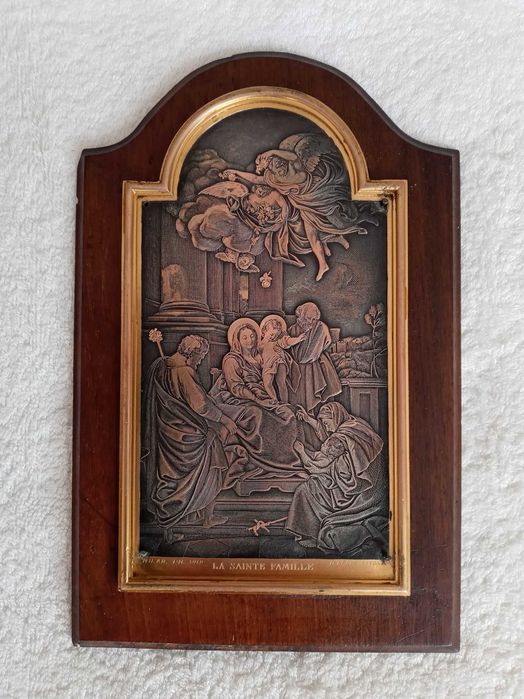 Miedzioryt . Sainte Famillie. XIX/XX w. Piękna praca. Orzesze