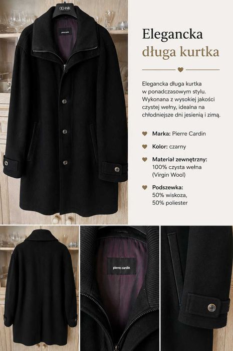 Kurtka Pierre Cardin 100% Wełna Virgin Wool Rozm. 56