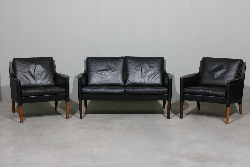 Conjunto de 3 sofás Kurt Ostervig em pau santo e couro | Mid Century