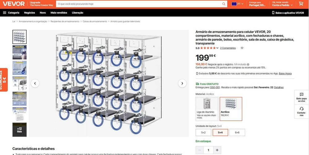 Armário com chave para telemóveis VEVOR (Custa cerca de 200€ - NOVO)