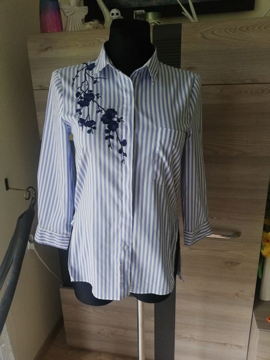 Koszula biało niebieska w paski z haftem Zara woman r. 36 S
