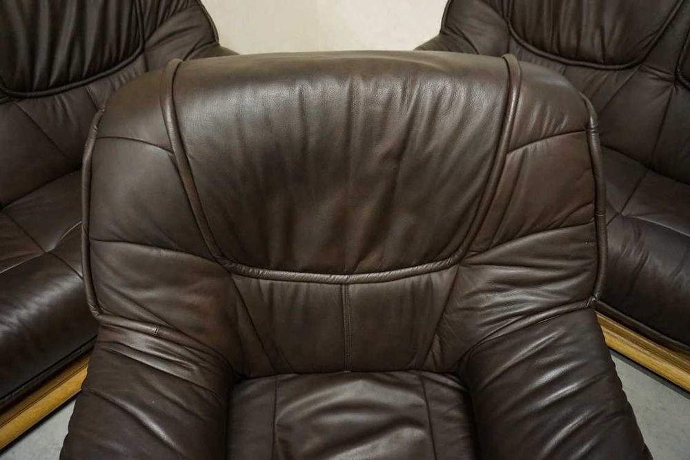 Zestaw na Stelażu Dębowym Skóra Brązowa Naturalna 3+2+1 (w-1118)