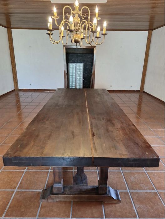 Mesa de Jantar Gigante, Madeira Maciça Mosteiro - Mesa Monástica Rústica 10-12 Lugares