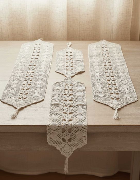 Lote 5 - 4 Corredores de Mesa em Crochet com Padrão Floral