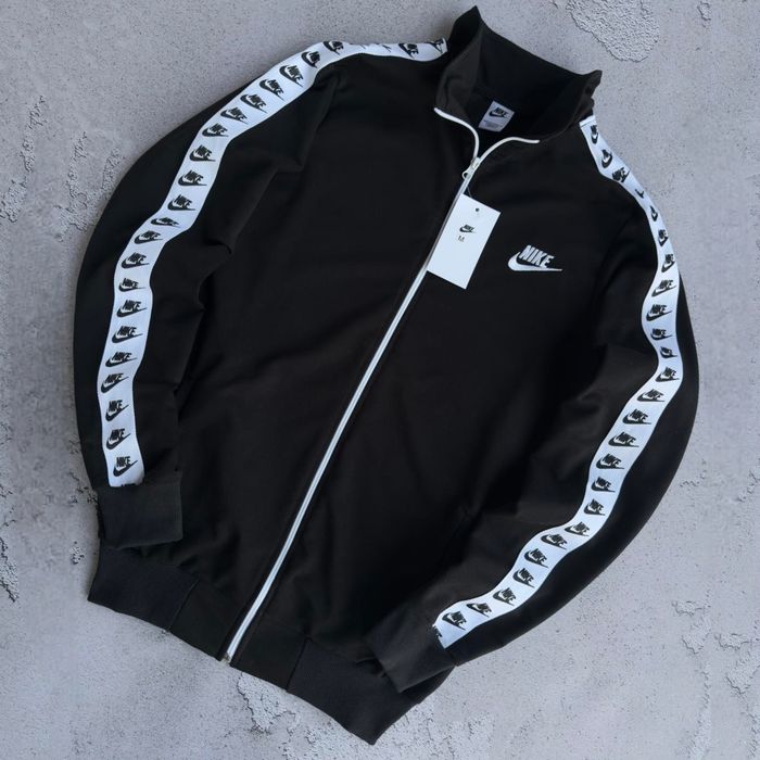 Олімпійка Nike чорна, біла чоловіча | Кофта на замку, Олимпийка Найк мужская черная, белая