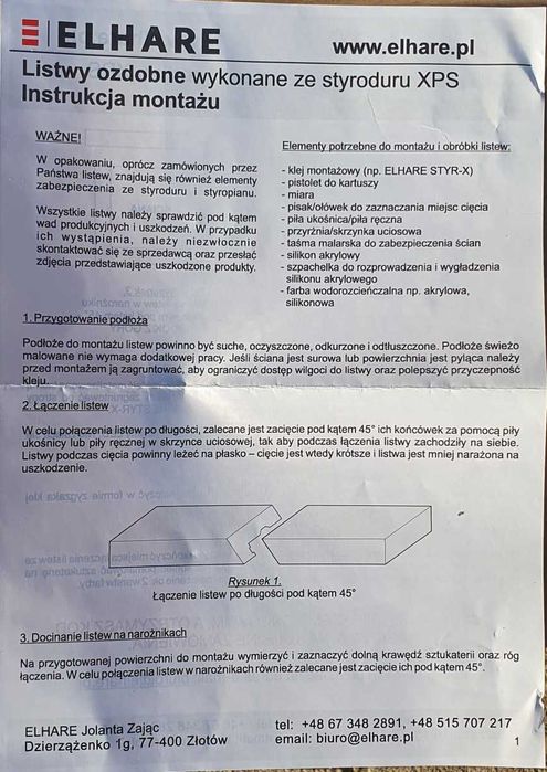 Ozdobne listwy sufitowe/ścienne Styrodur XPS ELHARE 8 metrów