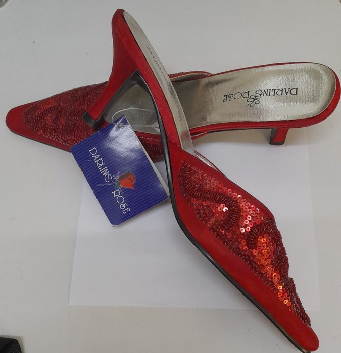 Mules Darling Rose vermelho lantejoulas N.37 - Novas- Entrega imediata