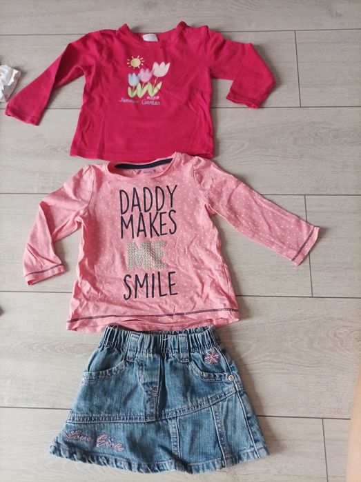 Ubranka wiosenne dziewczynka 86 Paczka sukienki bluzki rampersy