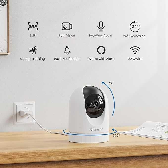 Cinnado Kamera do Monitoringu Wewnątrz WiFi - Elektroniczna Niania 360