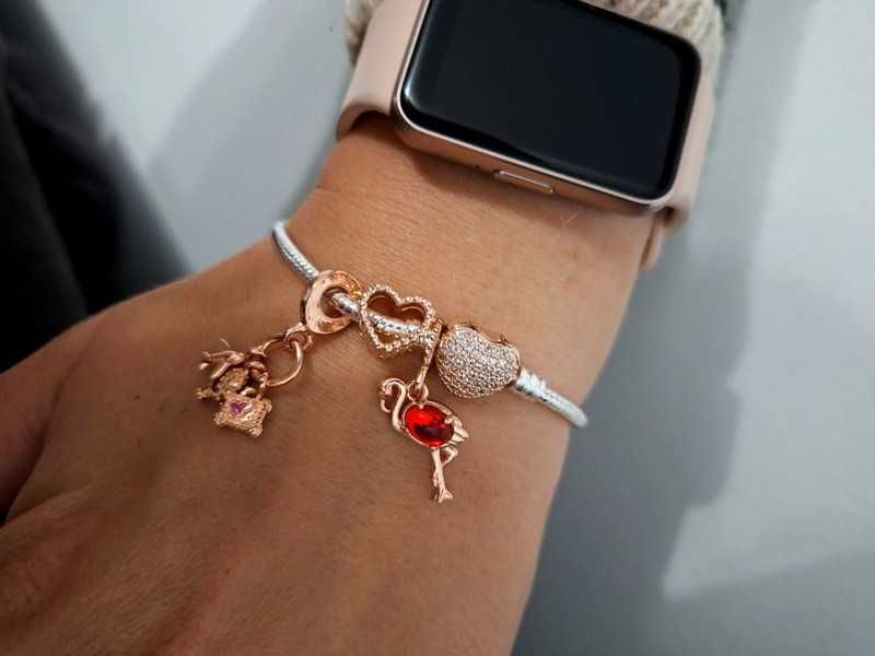 WALENTYNKI Bransoletka + Charms Serce + Zawieszka Flaming + Samolot